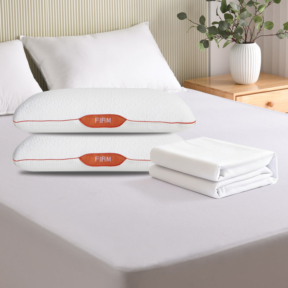 Premium Comfort & Protection Sleep Bundle – 2 Pillows + Mattress Protector + 2 Pillow Protectors