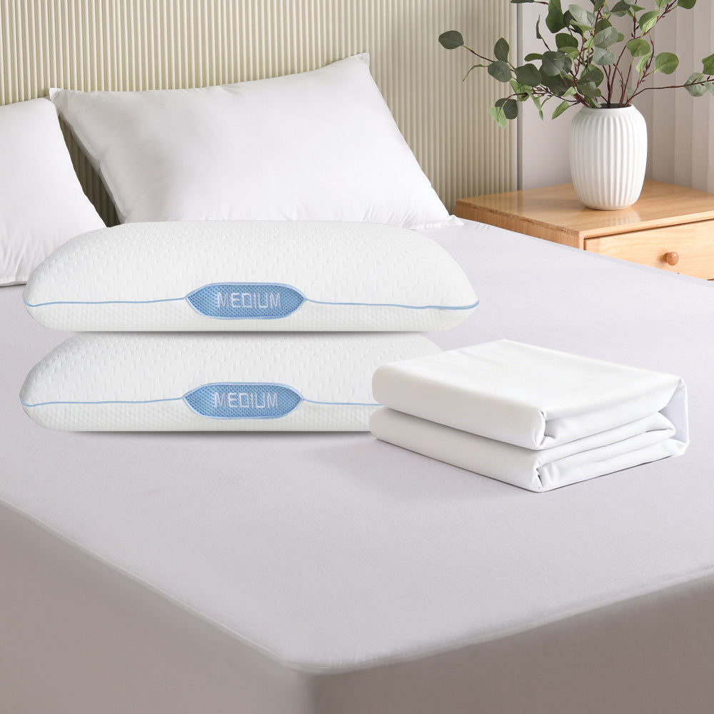 Premium Comfort & Protection Sleep Bundle – 2 Pillows + Mattress Protector + 2 Pillow Protectors