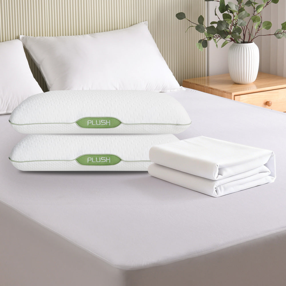 Premium Comfort & Protection Sleep Bundle – 2 Pillows + Mattress Protector + 2 Pillow Protectors
